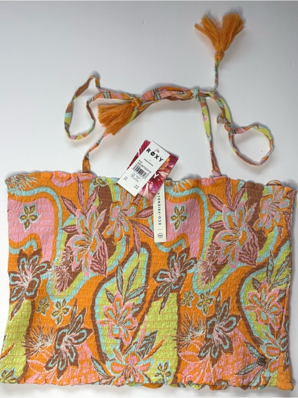 Roxy Warm Waters Smocked Halter Crop Top NWT Size L